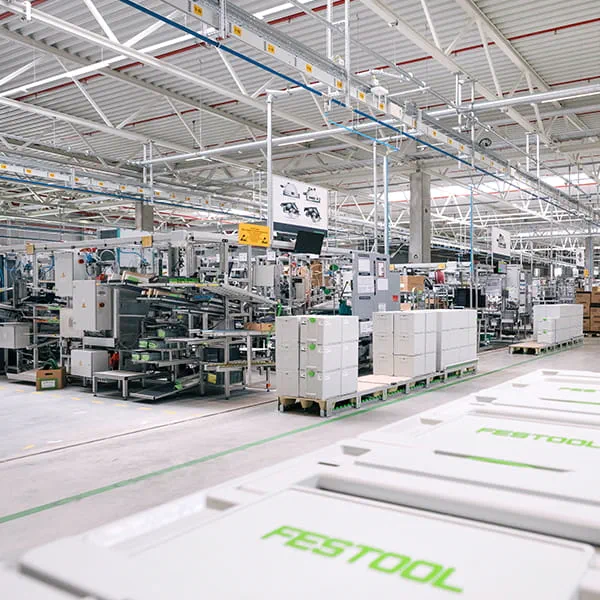 Inside the production hall of the state-of-the-art Festool assembly plant in Weilheim