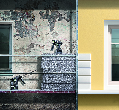 Vorher und nachher: Eine Fassadenrenovierung mit Festool Geräten.