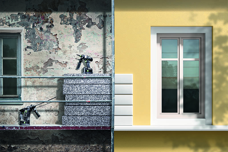 Vorher und nachher: Eine Fassadenrenovierung mit Festool Geräten.
